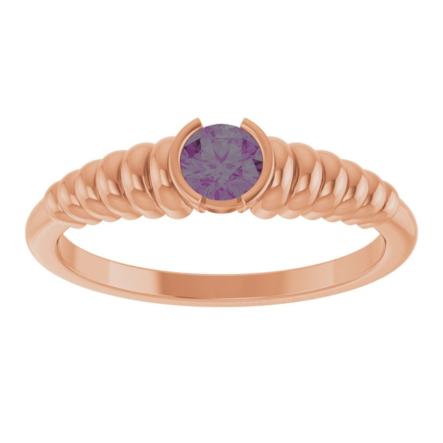 14K Gold Round Lab-Grown Alexandrite Half-Bezel Solitaire Ring - Rose Gold - view 3