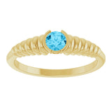 14K Gold Round Natural Aquamarine Half-Bezel Solitaire Ring - Yellow Gold - view 3