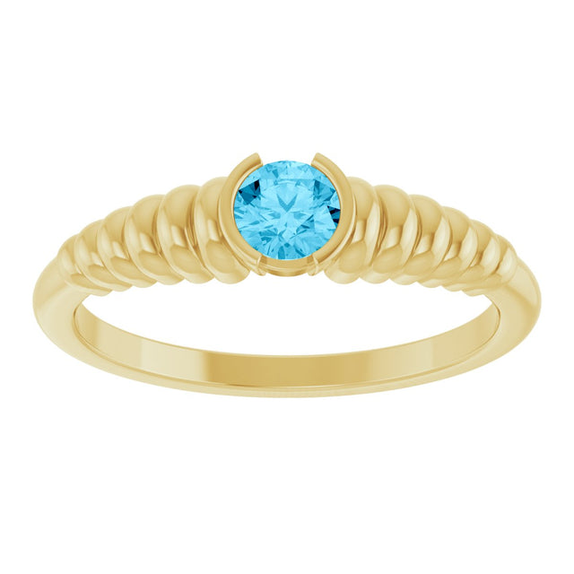 14K Gold Round Natural Aquamarine Half-Bezel Solitaire Ring - Yellow Gold - view 3