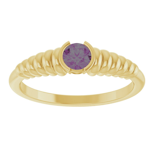 14K Gold Round Lab-Grown Alexandrite Half-Bezel Solitaire Ring - Yellow Gold - view 3