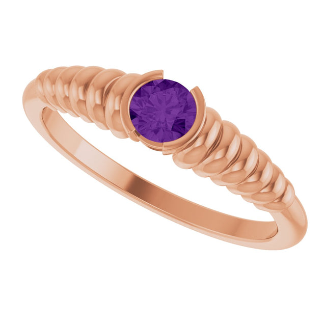 14K Gold Round Natural Amethyst Half-Bezel Solitaire Ring - Rose Gold - view 5