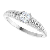 Platinum Round Natural White Sapphire Half-Bezel Solitaire Ring - view 5