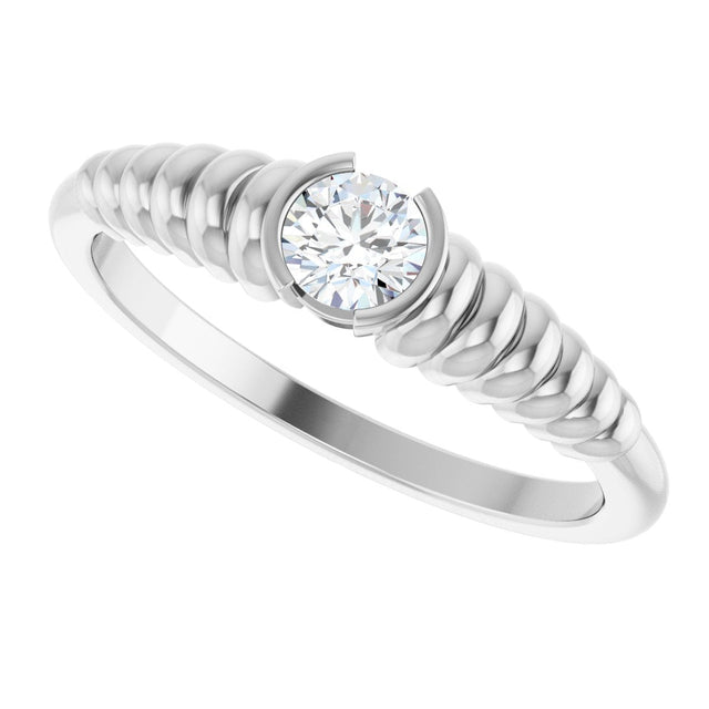 Platinum Round Natural White Sapphire Half-Bezel Solitaire Ring - view 5