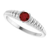 Platinum Round Natural Mozambique Garnet Half-Bezel Solitaire Ring - view 5