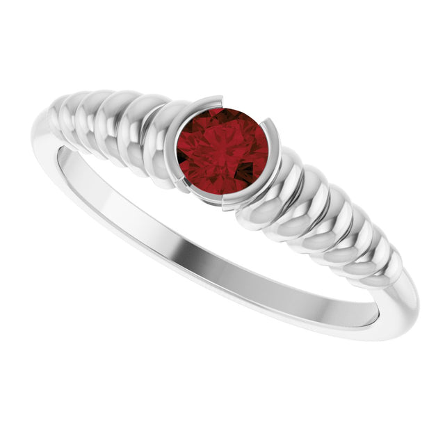 14K Gold Round Natural Mozambique Garnet Half-Bezel Solitaire Ring - White Gold - view 5