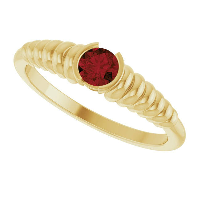 14K Gold Round Natural Mozambique Garnet Half-Bezel Solitaire Ring - Yellow Gold - view 5