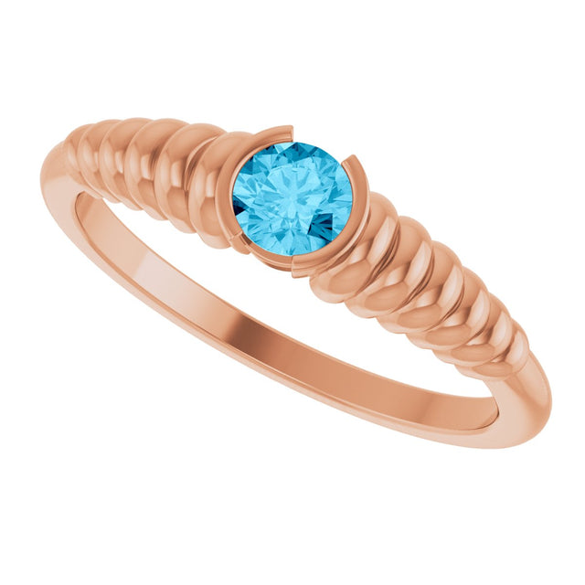 14K Gold Round Natural Aquamarine Half-Bezel Solitaire Ring - Rose Gold - view 5