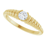 14K Gold Round Natural White Sapphire Half-Bezel Solitaire Ring - Yellow Gold - view 5