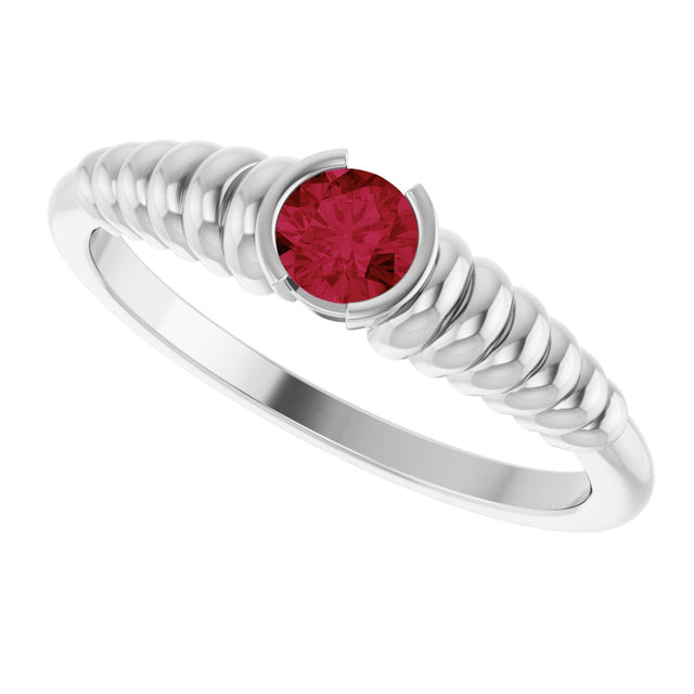 14K Gold Round Natural Ruby Half-Bezel Solitaire Ring - White Gold - view 5