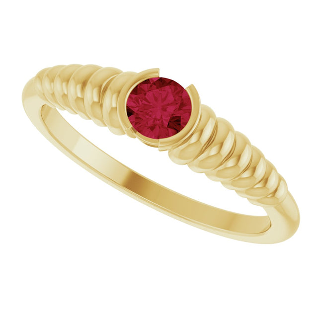 14K Gold Round Natural Ruby Half-Bezel Solitaire Ring - Yellow Gold - view 5