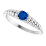 14K Gold Round Lab-Grown Blue Sapphire Half-Bezel Solitaire Ring - White Gold - view 5