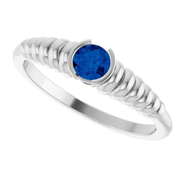 14K Gold Round Natural Blue Sapphire Half-Bezel Solitaire Ring - White Gold - view 5