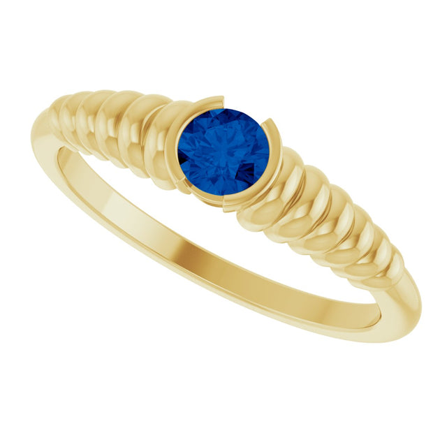 14K Gold Round Lab-Grown Blue Sapphire Half-Bezel Solitaire Ring - Yellow Gold - view 5