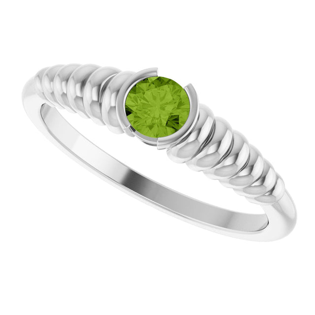 Platinum Round Natural Peridot Half-Bezel Solitaire Ring - view 5