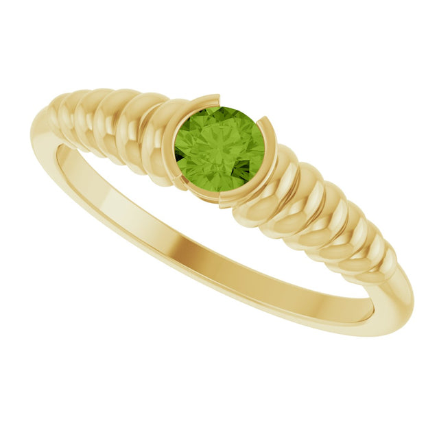 14K Gold Round Natural Peridot Half-Bezel Solitaire Ring - Yellow Gold - view 5