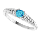 14K Gold Round Natural Blue Zircon Half-Bezel Solitaire Ring - White Gold - view 5