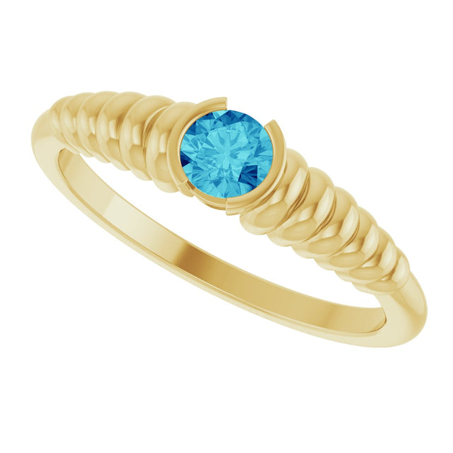 14K Gold Round Natural Blue Zircon Half-Bezel Solitaire Ring - Yellow Gold - view 5