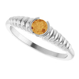 14K Gold Round Natural Citrine Half-Bezel Solitaire Ring - White Gold - view 5