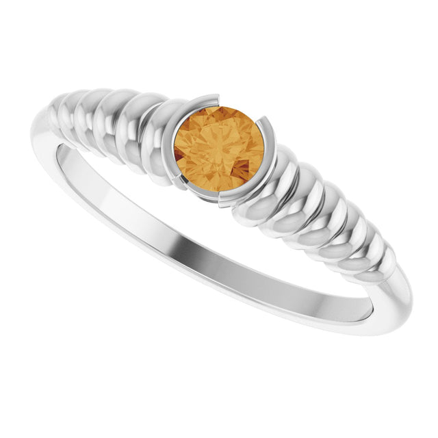 14K Gold Round Natural Citrine Half-Bezel Solitaire Ring - White Gold - view 5