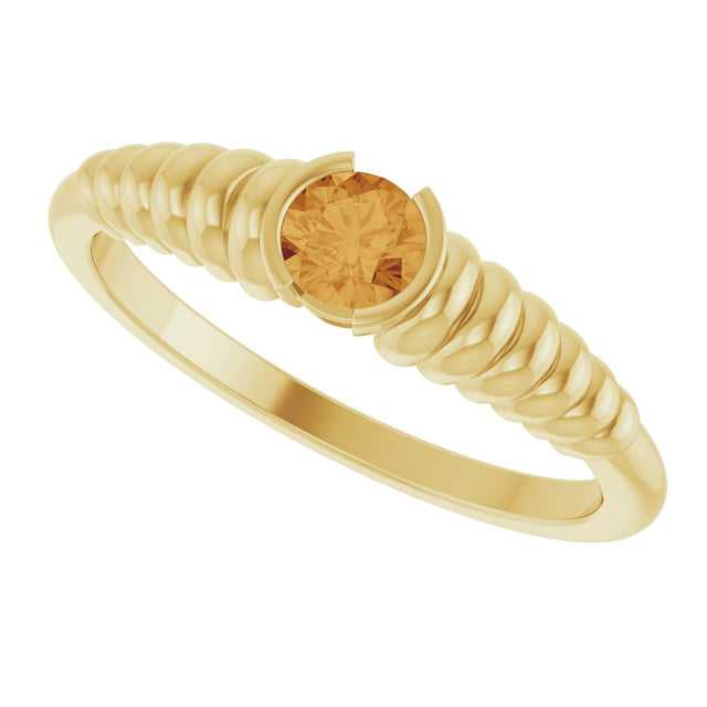 14K Gold Round Natural Citrine Half-Bezel Solitaire Ring - Yellow Gold - view 5