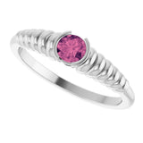 14K Gold Round Natural Pink Tourmaline Half-Bezel Solitaire Ring - White Gold - view 5
