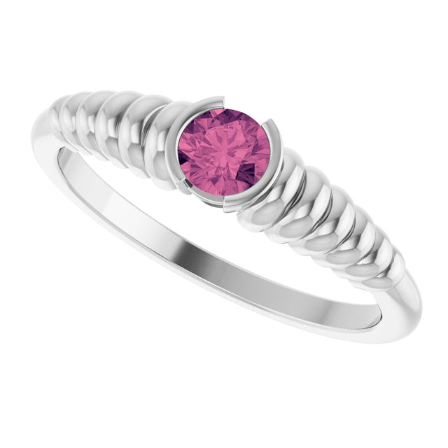 14K Gold Round Natural Pink Tourmaline Half-Bezel Solitaire Ring - White Gold - view 5