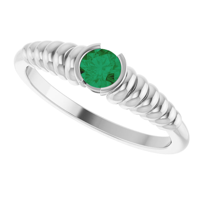 Platinum Round Lab-Grown Emerald Half-Bezel Solitaire Ring - view 5