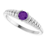 Platinum Round Natural Amethyst Half-Bezel Solitaire Ring - view 5