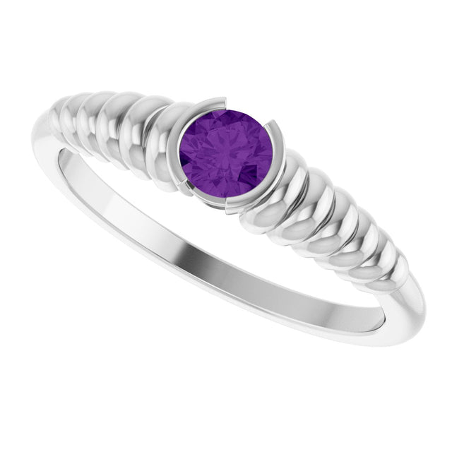 Platinum Round Natural Amethyst Half-Bezel Solitaire Ring - view 5
