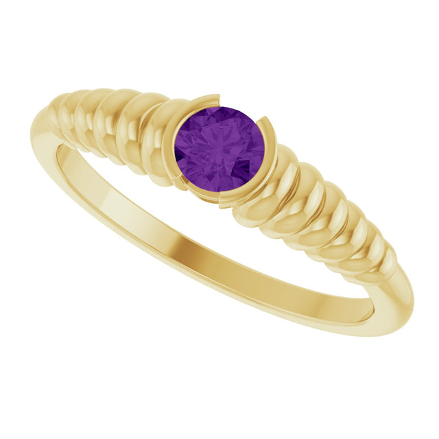 14K Gold Round Natural Amethyst Half-Bezel Solitaire Ring - Yellow Gold - view 5