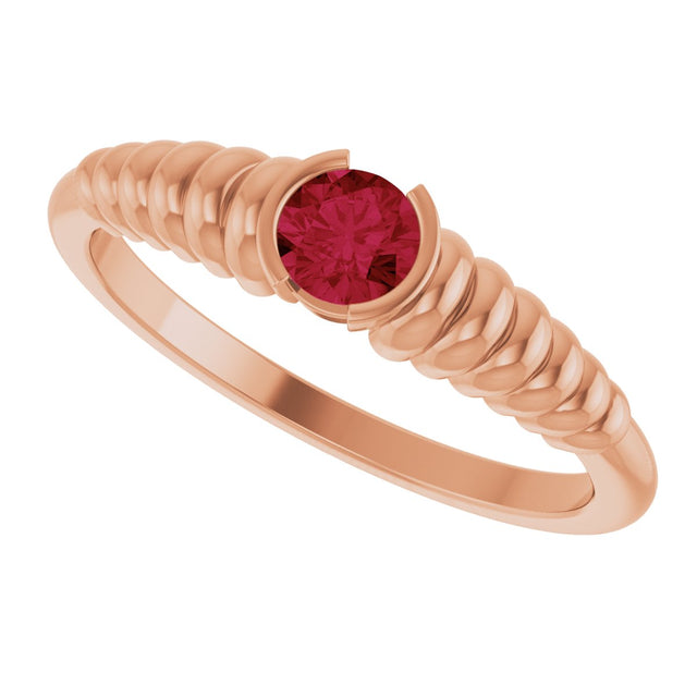 14K Gold Round Lab-Grown Ruby Half-Bezel Solitaire Ring - Rose Gold - view 5