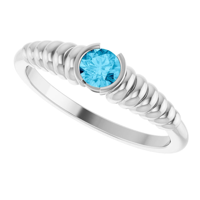 Platinum Round Natural Aquamarine Half-Bezel Solitaire Ring - view 5