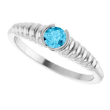 14K Gold Round Natural Aquamarine Half-Bezel Solitaire Ring - White Gold - view 5