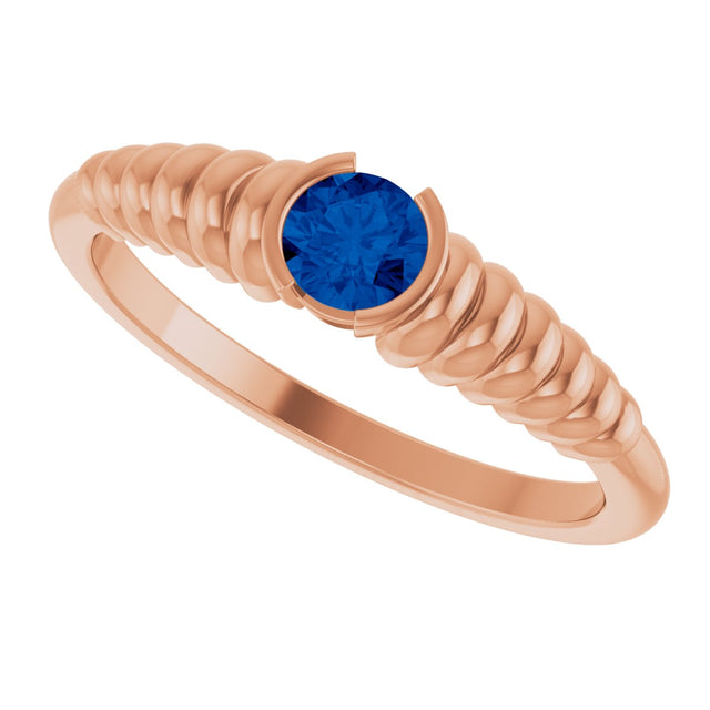 14K Gold Round Natural Blue Sapphire Half-Bezel Solitaire Ring - Rose Gold - view 5