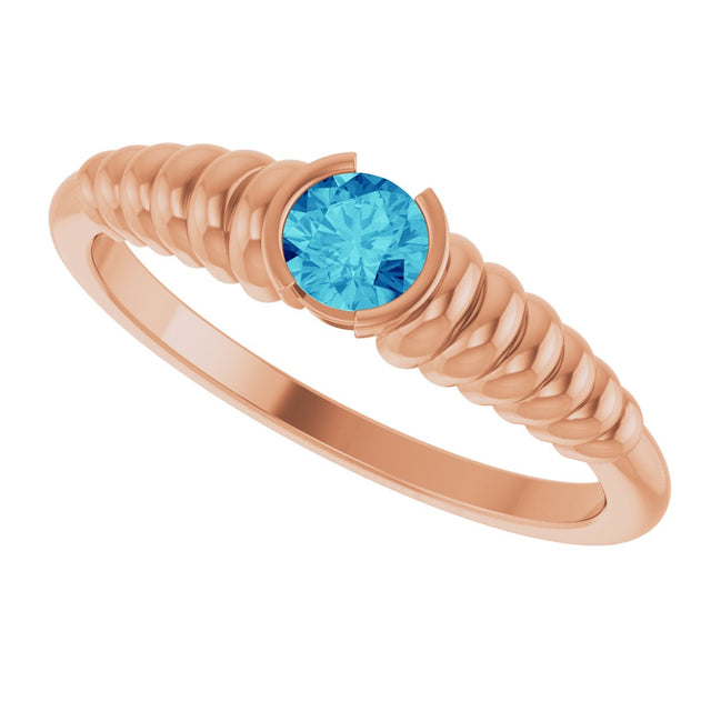 14K Gold Round Natural Blue Zircon Half-Bezel Solitaire Ring - Rose Gold - view 5