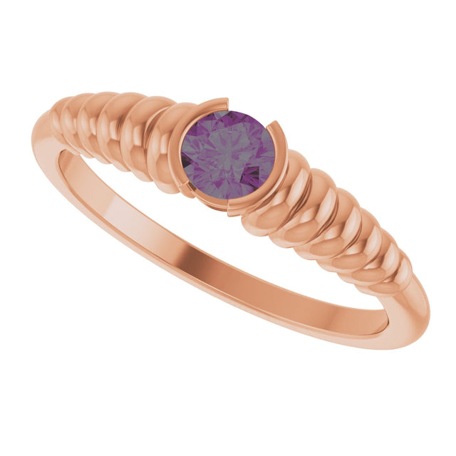 14K Gold Round Lab-Grown Alexandrite Half-Bezel Solitaire Ring - Rose Gold - view 5