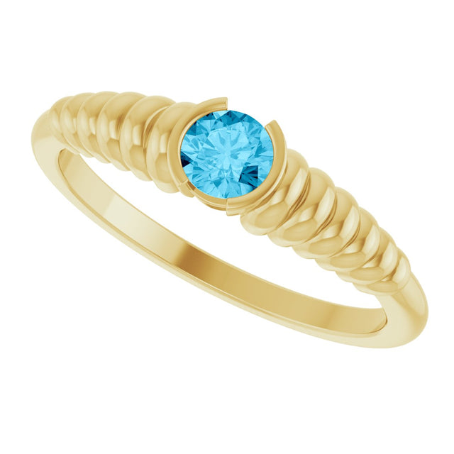 14K Gold Round Natural Aquamarine Half-Bezel Solitaire Ring - Yellow Gold - view 5