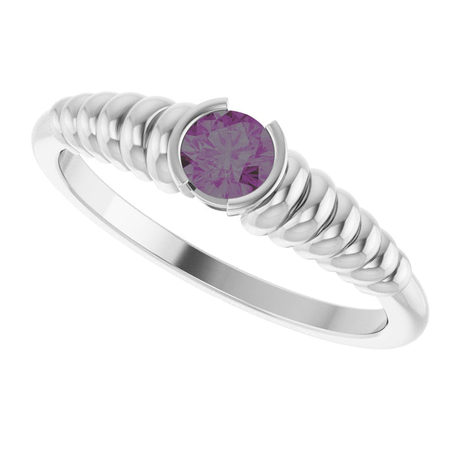 14K Gold Round Lab-Grown Alexandrite Half-Bezel Solitaire Ring - White Gold - view 5