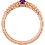 14K Gold Round Natural Amethyst Half-Bezel Solitaire Ring - Rose Gold - view 2