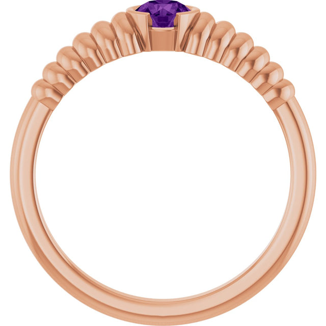 14K Gold Round Natural Amethyst Half-Bezel Solitaire Ring - Rose Gold - view 2