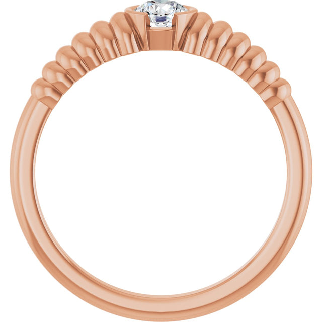 14K Gold Round Natural White Sapphire Half-Bezel Solitaire Ring - Rose Gold - view 2