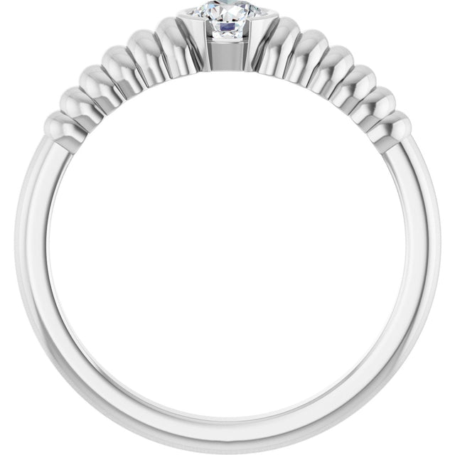 14K Gold Round Natural White Sapphire Half-Bezel Solitaire Ring - White Gold - view 2