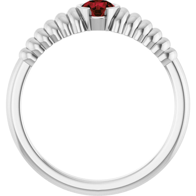 14K Gold Round Natural Mozambique Garnet Half-Bezel Solitaire Ring - White Gold - view 2