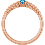 14K Gold Round Natural Aquamarine Half-Bezel Solitaire Ring - Rose Gold - view 2