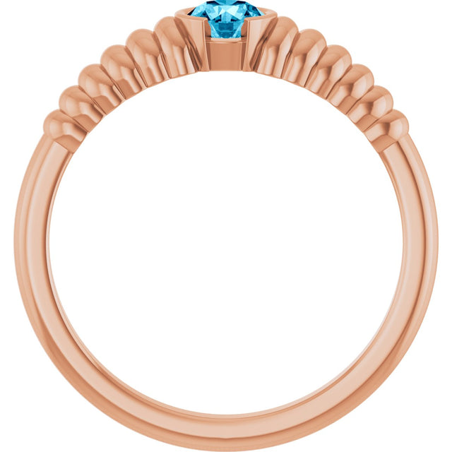 14K Gold Round Natural Aquamarine Half-Bezel Solitaire Ring - Rose Gold - view 2