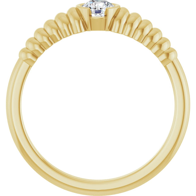 14K Gold Round Natural White Sapphire Half-Bezel Solitaire Ring - Yellow Gold - view 2