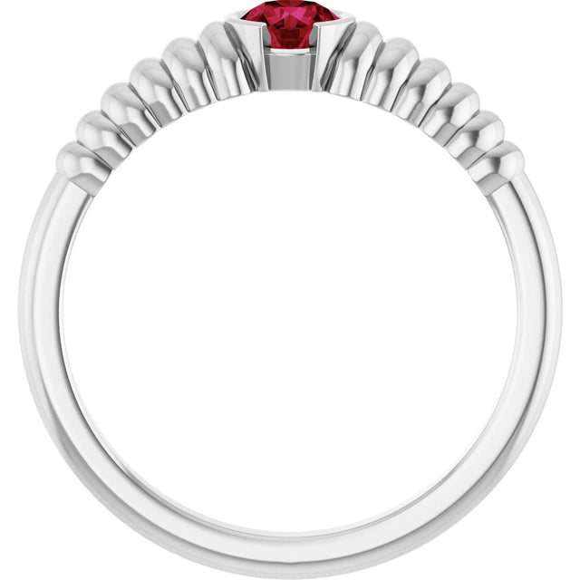 14K Gold Round Natural Ruby Half-Bezel Solitaire Ring - White Gold - view 2