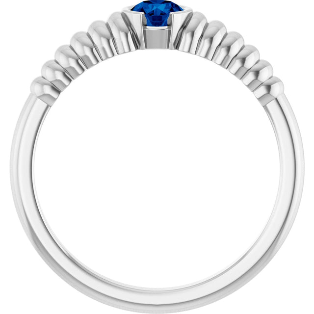 14K Gold Round Lab-Grown Blue Sapphire Half-Bezel Solitaire Ring - White Gold - view 2
