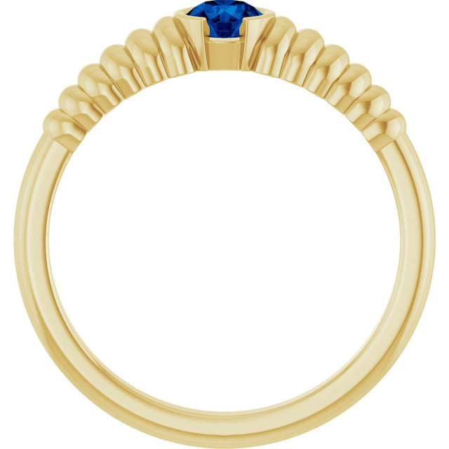 14K Gold Round Lab-Grown Blue Sapphire Half-Bezel Solitaire Ring - Yellow Gold - view 2