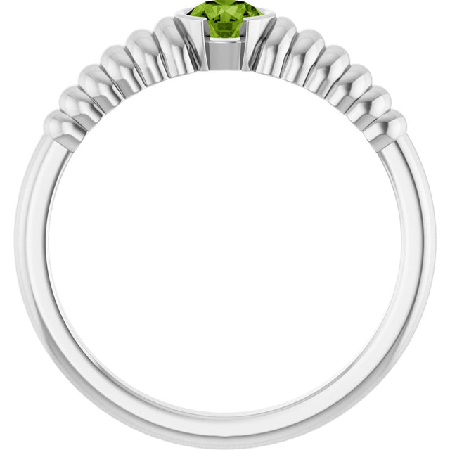 14K Gold Round Natural Peridot Half-Bezel Solitaire Ring - White Gold - view 2